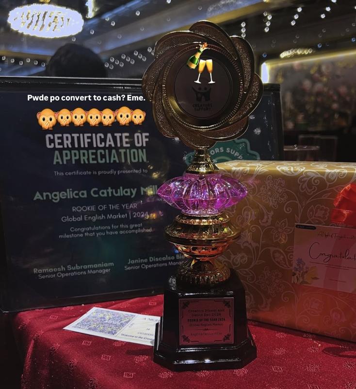 Rookie of the Year trophy, Creators Dinner and Dance, Dec 2024
