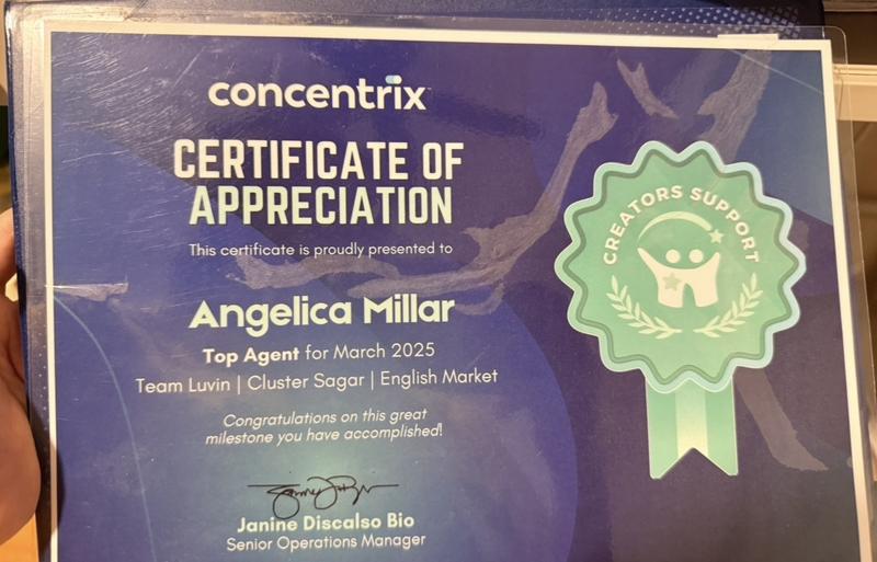 Top Agent, March 2025, Concentrix Creators Support