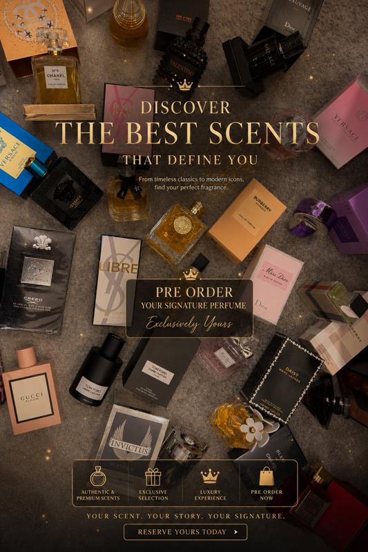 Pre-order campaign poster for a perfume reseller