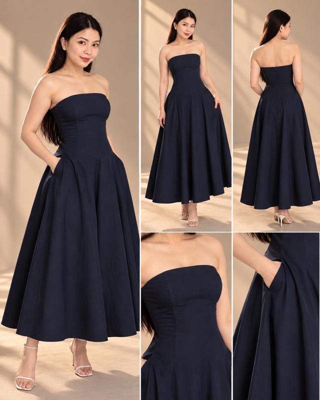 Product photos – navy strapless dress